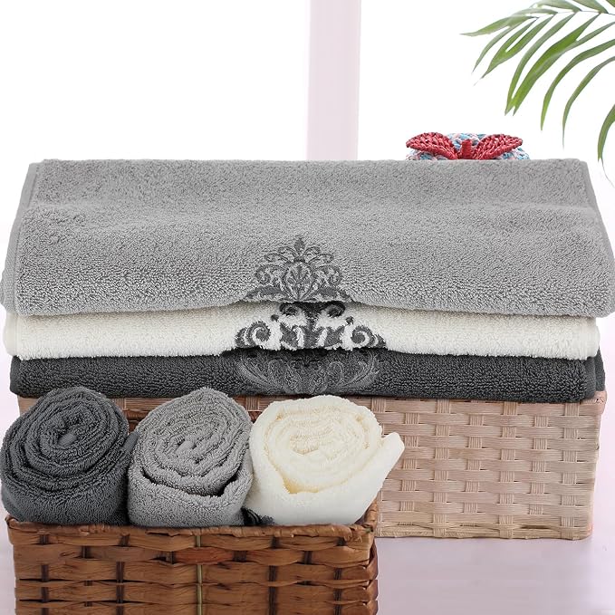 3 Pcs Decorative Hand Towels for Bathroom | 13.3 x 29.5'' Fancy Vintage Damascus Embroidered 100% Cotton Towels Farmhouse Decor for Bathroom Kitchen