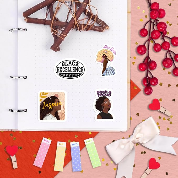 100Pcs Black Girl Stickers for Planner, for Water Bottle, for Adults - Black Girl Gifts for Women, Favors & Decorations - African American Stickers and Decals - Gifts for Women & Men