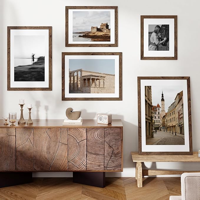 Fun Memories 20x30 Picture Frames, 20"x30" Poster Frame for Wall, 20 x 30 Rustic Wood Frame with Real Tempered Glass, Display Poster 16x24 with Mat or 20 x 30 Without Mat, Walnut, 1 Pack