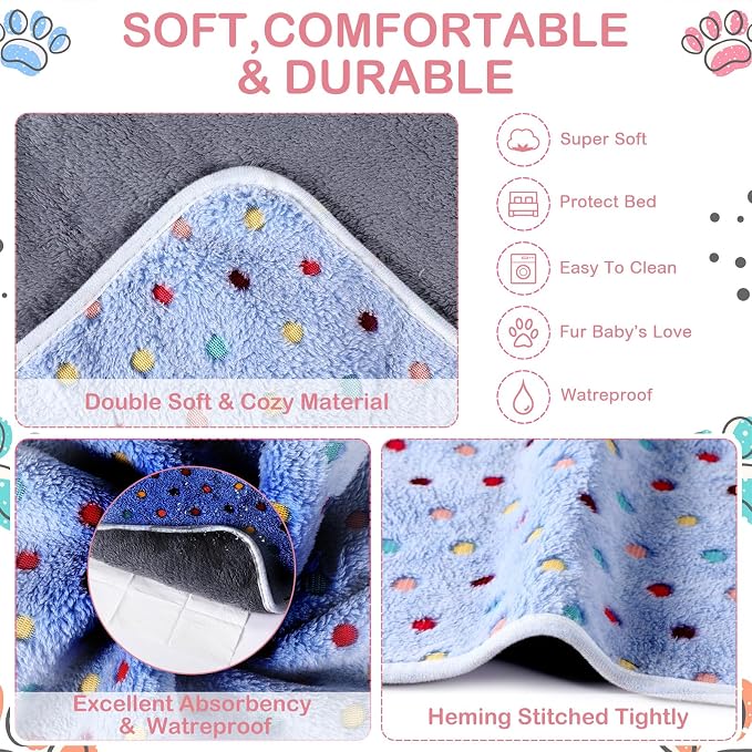 Reginary 4 Pcs Guinea Pig Fleece Blankets, Colorful Dot, 24 x 16 Inch | Waterproof Washable Cage Liners, Absorbent Double Layer Bedding for Guinea Pigs, Reusable Pads for Hamsters Rabbits
