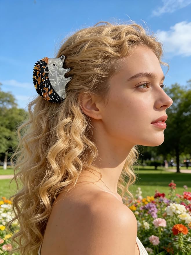 Animal Hair Clips 1pcs Cute Hedgehog Hair Claw Clips with Cute Design Hair Barrettes Acrylic Summer Hair Claws Strong Hold Non Slip Clip Back of Head Hair Shark Clip for Women Girl Hair Accessories