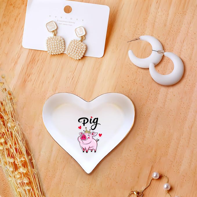 Pig Ring Holder Dish Tray, Gifts For Women Teens Girls, Pig Lovers Themed Stuff Accessories Things Decor Merch, Home Room Ring Earrings Necklace Organizer Holder!