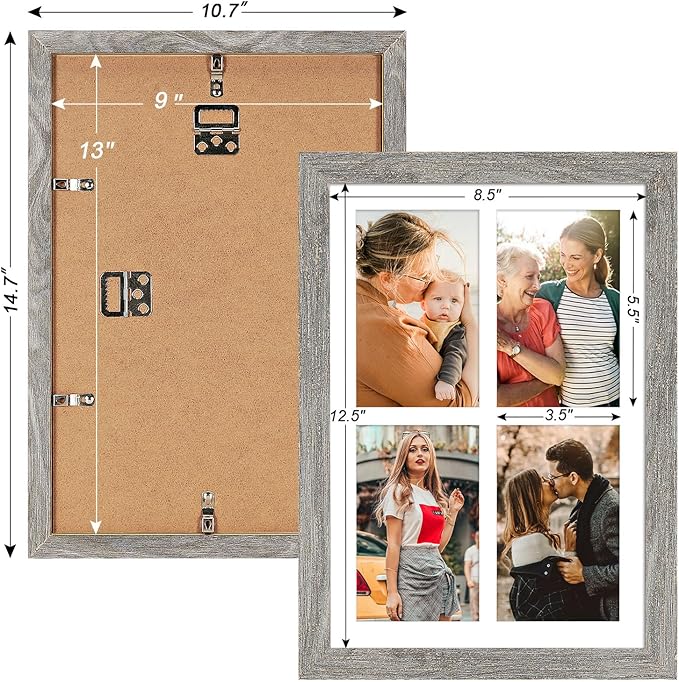9x13 Collage frame with 4 Openings 4X6 Pictures, Multiple Picture Frame with Mat, Wall or Tabletop Decor, Grey Wood Grain (1 Pack)