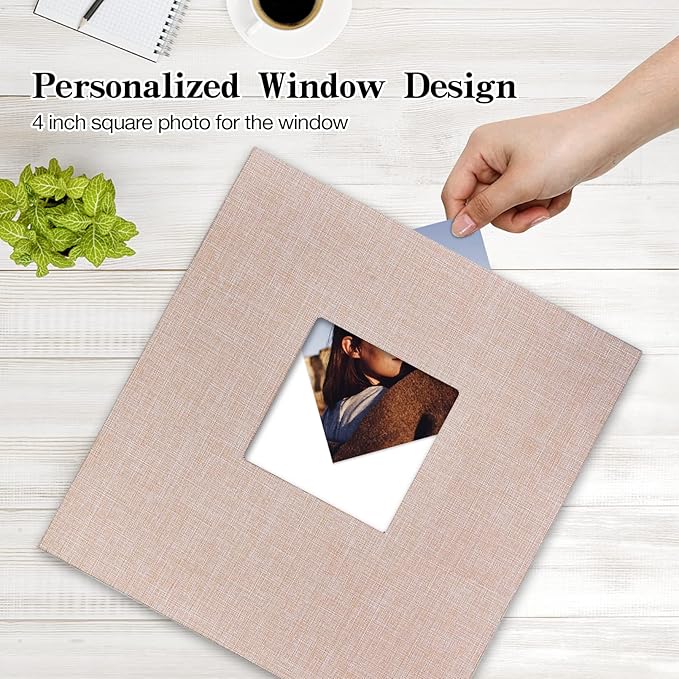 potricher Large Photo Album Self Adhesive 4x6 5x7 8x10 Pictures Linen Cover 40 Blank Pages Magnetic DIY Scrapbook Albums with A Metallic Pen (Beige)