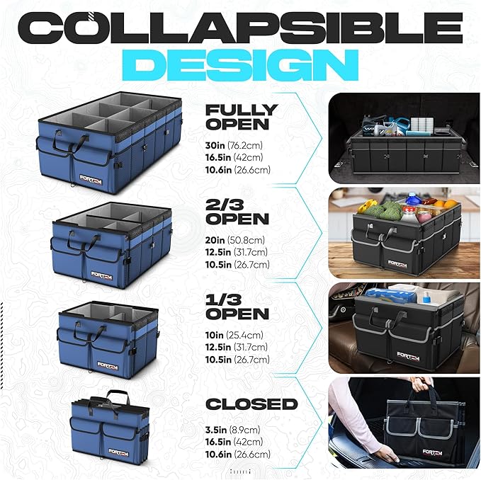 FORTEM Trunk Organizer For SUV Car Trunk Organizer, Foldable Storage, Car Accessories for Women Men, Collapsible Bag, Perfect Christmas Gifts, 600D Oxford, Non Slip Bottom, Straps, Soft Cover (85L)