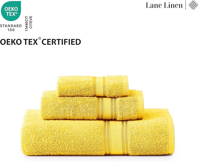 LANE LINEN 18 Pc Bath Towels Set – Ultra Soft 100% Ring-Spun Cotton, 6 Bath, 6 Hand Towel & 6 Wash Cloth, Zero Twist, Quick-Dry, Long-Lasting Comfort & Hotel Quality, Machine Washable – Mimosa