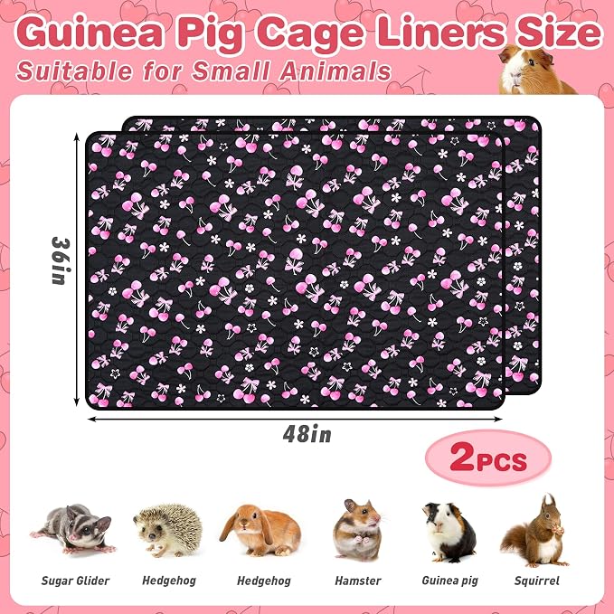 2 Pack Waterproof Guinea Pig Cage Liner, 36" x 48" Washable Reusable Guinea Pig Liner, Super Absorbent Leak-Proof Pet Pee Pad Mats for Guinea Pigs Rabbit Chinchilla Bunny Hamster