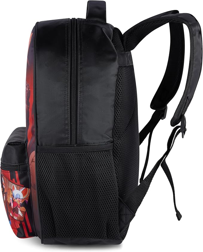 AI ACCESSORY INNOVATIONS Sonic X Shadow Generations Dark Beginnings Backpack for Girls & Boys, 16" Black Bookbag with Molded Shadow Dangle, Sublimation Print