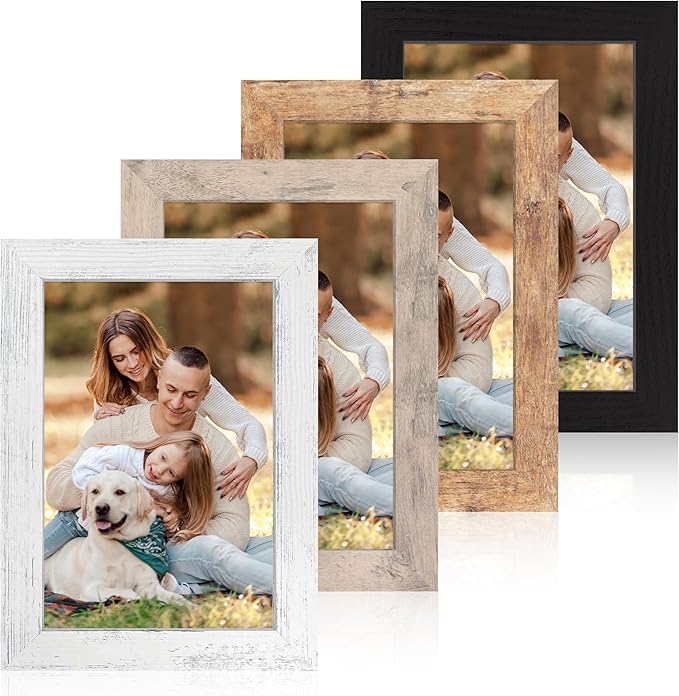 iRahmen 6x9 Picture Frame Set of 4 with High Definition Real Glass, Mixed Color Wood Photo Frames for Desktop Display and Wall Mounting