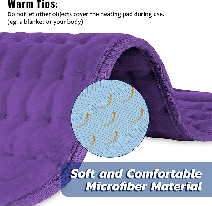 Electric Heating pad with 6 Heat Settings, Auto Shut Off, Dry Electric Heating for Back Neck Knee Arms Legs Shoulder Heat Pads for Christmas Birthday Father's Day Mother's Day (24"X12", Dark Purple)