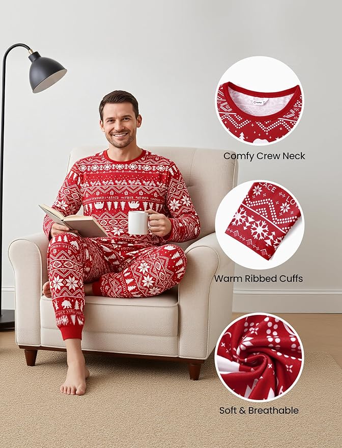 PATPAT Christmas Family Matching Pajama Sets Includes Christmas Socks - Perfect for Family Photos & Holiday Celebrations