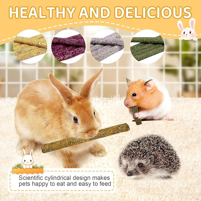 208Pcs Rabbit Chew Sticks, Guinea Pig Toys, Natural Timothy Hay Teeth Stick | Rabbit Bunny Chew Sticks Toys for Teeth Mixing Flowers, Roses, Calendula and Forget Me Not, Small Animals Treats
