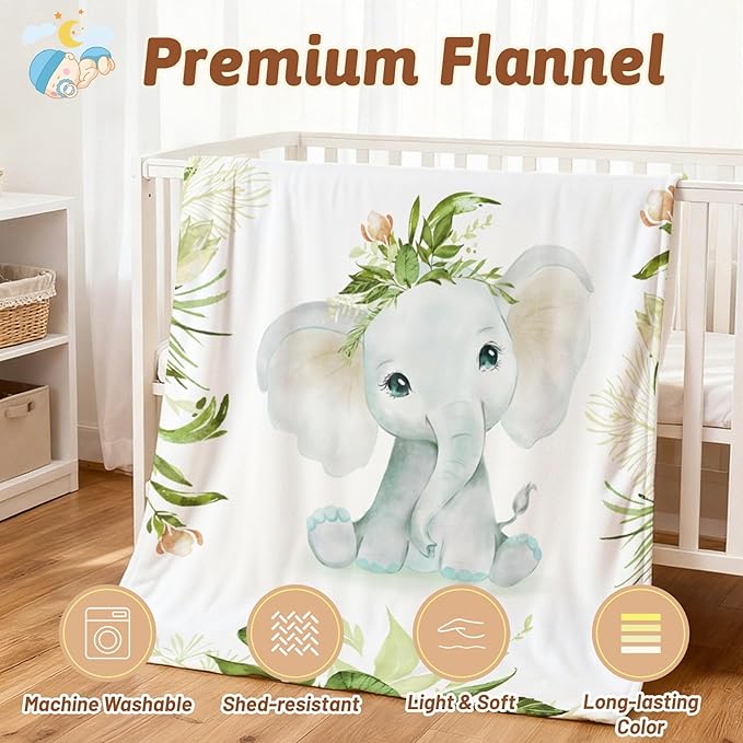 Personalized Elephant Baby Blankets, Customized Baby Blanket with Name for Baby Boys, Custom Baby Blankets for Baby Shower, 30"x40"