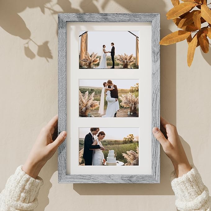 Vittanly 8x14 Picture Frames Collage Wall Decor, Displays 3Pcs 4x6 Pictures with Mat or 1Pcs 8x14 without Mat, Collage Picture Frame for Horizontal or Vertical Display, Grey, 1 Pack