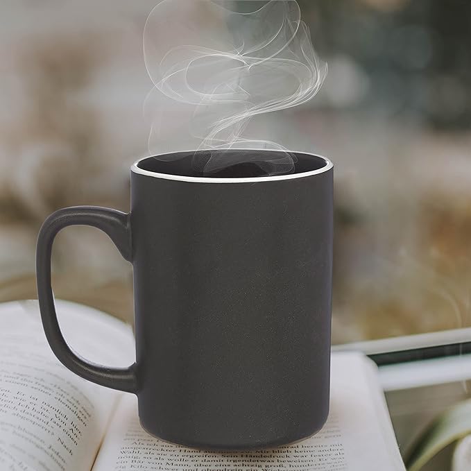 DISCOUNT PROMOS El Grande Matte Ceramic Mugs 20 oz. Set of 12, Bulk Pack - Perfect for Tea, Espresso, Cappuccino, Hot Cocoa - Charcoal