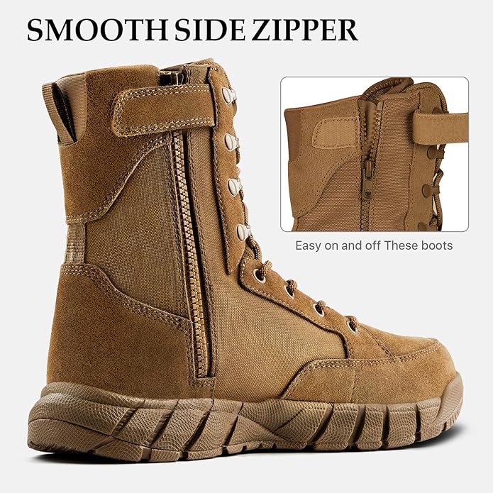 FREE SOLDIER Men's Work Tactical Boots 8 Inches Lightweight Combat Boots Durable Suede Leather Military Boot Desert Boot