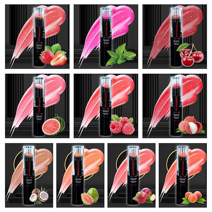 Yopela 10 Pack Tinted Lip Balm With Glitter Powder Stocking Stuffers Tinted Chapstick - Moisturizing Lip Balm with Shimmer - Lipstick Set - Assorted Colors and Favors Valentine's Gift