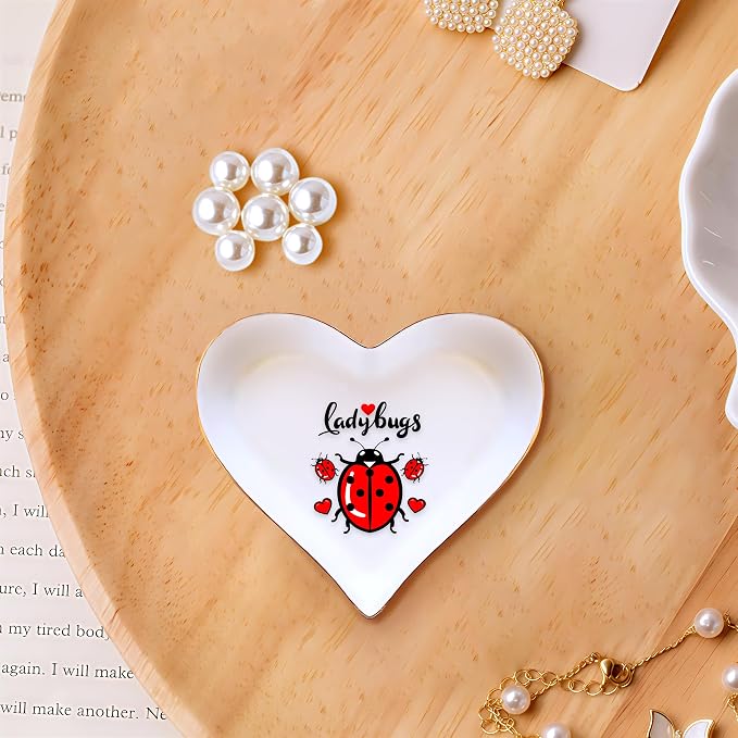 Ladybugs Ring Holder Dish Tray, Gifts For Women Teens Girls, Ladybugs Lovers Themed Stuff Accessories Things Decor Merch, Home Room Ring Earrings Necklace Organizer Holder!