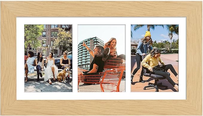 8x16 Picture Frame Display 3 opening Picture Frame 5x7 Collage,Multi Photo Frame with Mat,Plexiglass,Horizontal and Vertical Formats for Wall Decor,Natural Wood Grain