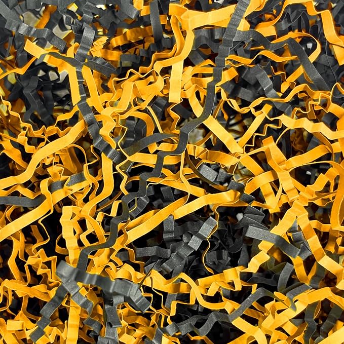 ZEBMOON 1 LB Black Gold Crinkle Cut Paper Shred Filler Great for Gift Wrapping, Basket Filling, Birthday, Wedding, Halloween, Thanksgiving, Christmas Day, New Year Party Decorations Filling Supplies