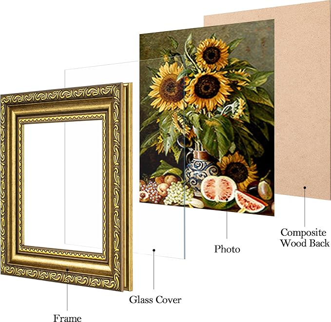 eletecpro 4x4 Picture Frames Set of 4, Ornate Vintage Photo Frames with Glass, Rustic Gold Frame Displays 4x4 Photo for Tabletop, Gold
