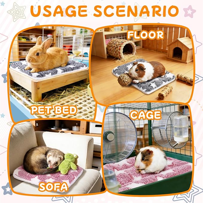 Eilyliafe 2 Pcs Rabbit Bunny Bed Soft Guinea Pig Bed Mat Washable Guinea Pig Bunny Pad Reversible Small Animal Bed Cage Liner for Hamster Rat Hedgehog Chinchilla Ferret (12.6×10 Inch)