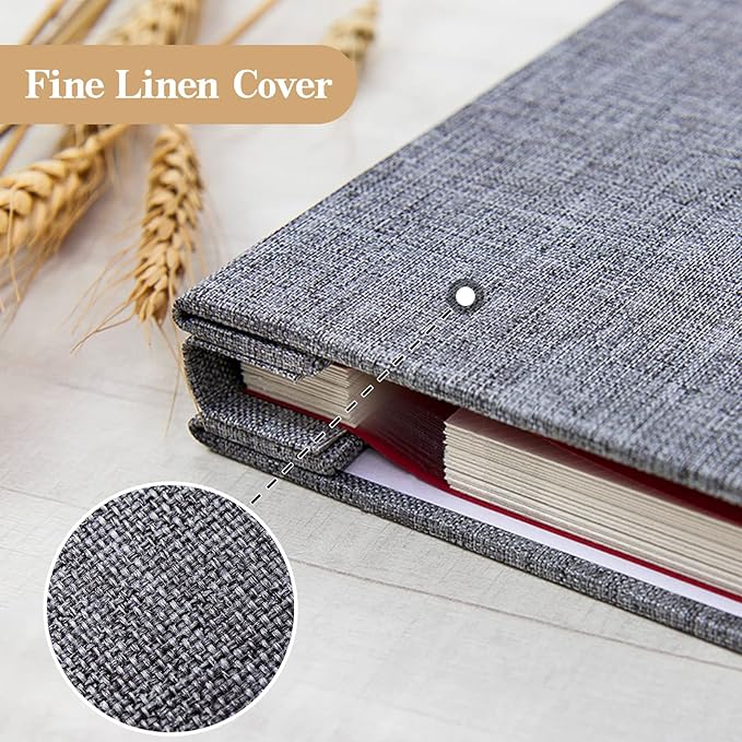 potricher Large Photo Album Self Adhesive 4x6 5x7 8x10 Pictures Linen Cover 40 Blank Pages Magnetic DIY Scrapbook Albums with A Metallic Pen (Gray)