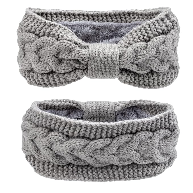 AQOKKA Knit Winter Headbands for Women Fuzzy Wool Fleece Lined Ear Warmers Elastic Turban Crocheted Head Wrap Winter Accessories for Women Cold Weather