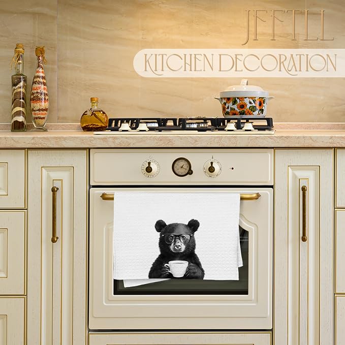 Bear Gifts Coffee Kitchen Towels, Gifts for Coffee Lovers Decorative Hand Tea Towel for Kitchen Home Bar, Funny Bear Owners Coffee Bar Decor,16x24 Inch