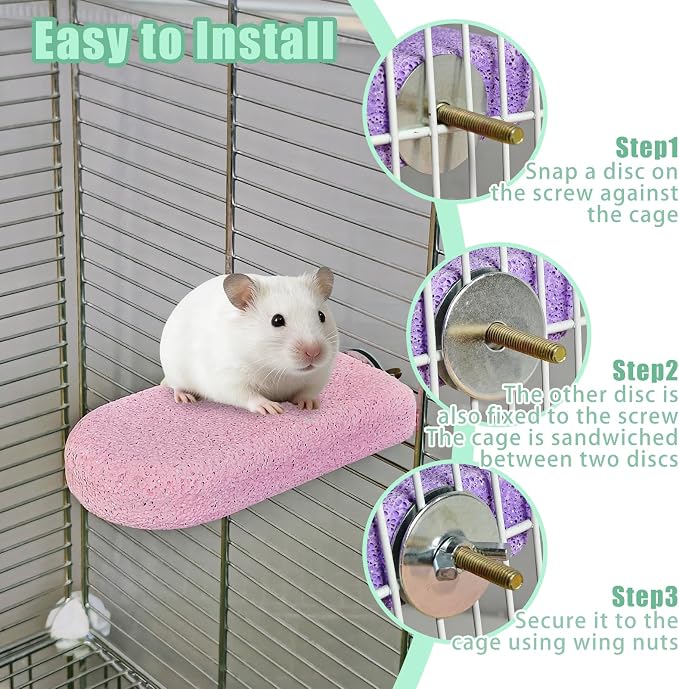 3 Pack Hamster Rat Lava Ledge Platform Teeth Grinding Chewing Toy (L) | Chinchillas Pumice Teeth Grinding Block Perch Stand Jumping Platform Small Animals Cage Accessories for Gerbil Mouse Bird