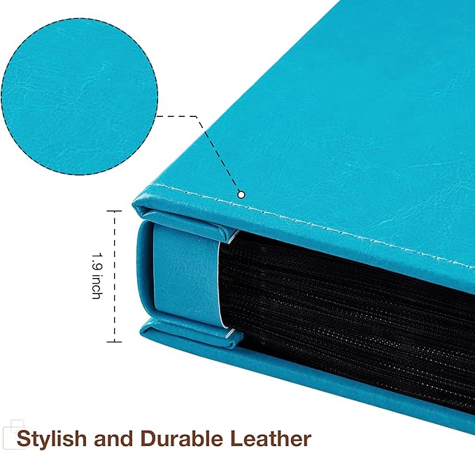 potricher Small Photo Album 4x6 200 Photos Leather Cover Picture Book with 200 Horizontal Pockets for Family Wedding Anniversary and Baby (Blue)