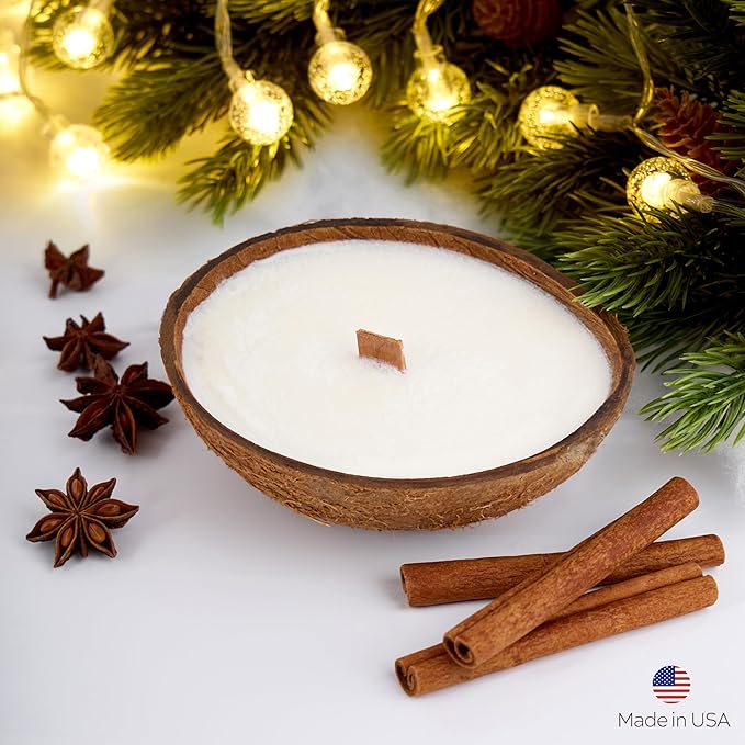 – Set of 2 Separate Scented Candles Clearance | Coconut Shell Soy Wax Candle with Wooden Wick | Candles for Home Décor | Gift Idea for Women (Coffee/Salted Caramel)