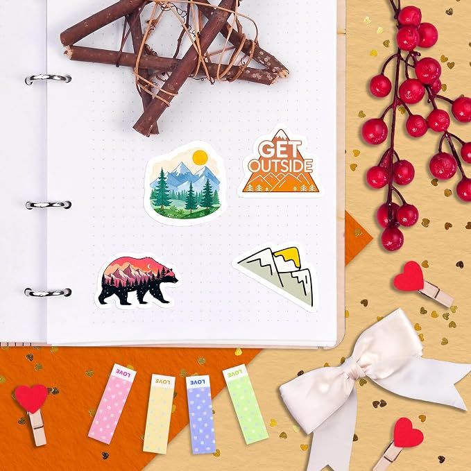 100Pcs Mountain Stickers for Scrapbooking, for Water Bottle, Laptop - Mountain Gifts & Party Decorations - Adventure, Camping Stickers, Nature Decals - Gift for Women & Men
