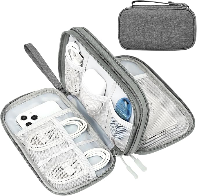 FYY Electronic Organizer, Travel Cable Organizer Bag Pouch Electronic Accessories Carry Case Portable Waterproof Double Layers Storage Bag for Cable, Cord, Charger, Phone, Medium Size, Dark Grey
