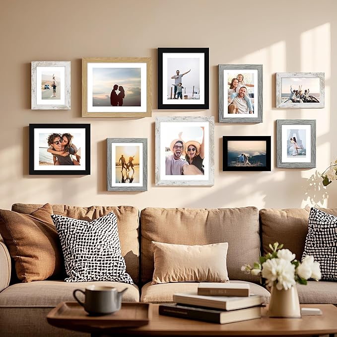 7x10 Picture Frame Set of 4, Made of Real Glass and Black Frame - Display Picture 5.5x8.5 with Mat or 7x10 Without Mat, 7 by 10 Photo for Wall or Tabletop