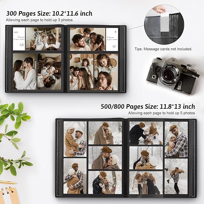 Popotop Photo Album 4x6 800 Pockets with Leather Hardcover Cover, Large Photo Album Binder Book with 80Pcs Pages for Family Travel Wedding Baby Gifts