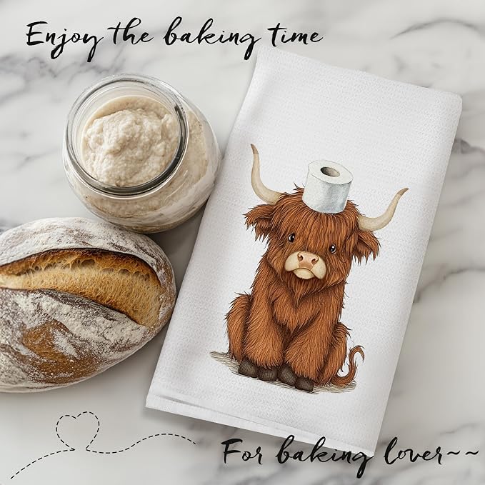 Funny Highland Cow Bathroom Hand Towels, Highland Cow Bathroom Decor, Cute Scottish Cattle Farm Animal Hand Towels for Kids Bath Room Washroom Decor, 16x24 Inch