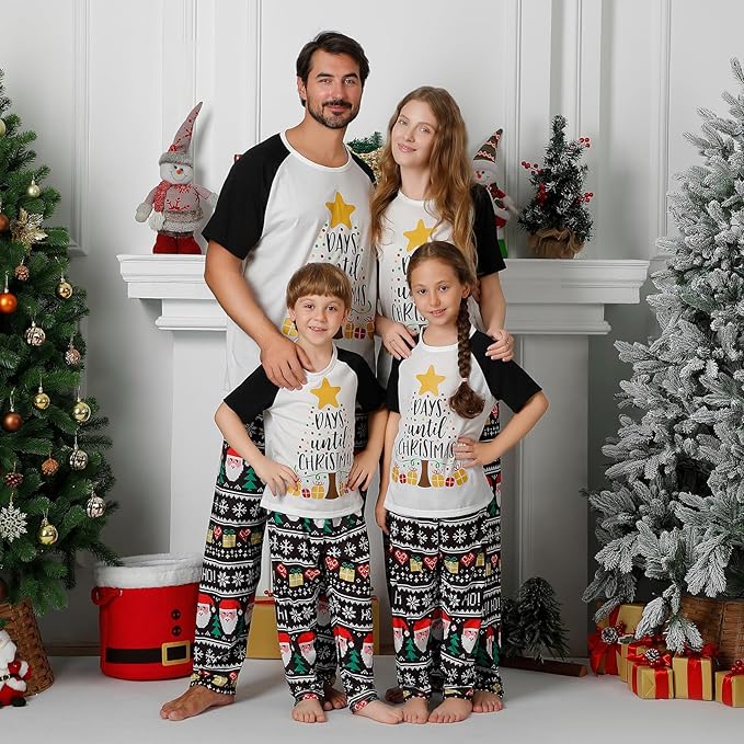 Christmas Pajamas for Family Matching Holiday PJ's Jammies Sets with Short Sleeve Tee and Pants Sleepwear Loungewear