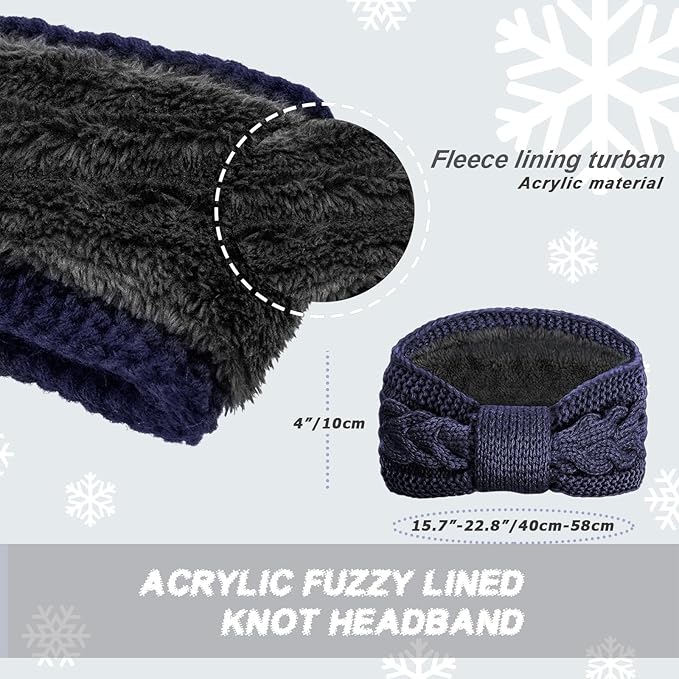AQOKKA Knit Winter Headbands for Women Fuzzy Wool Fleece Lined Ear Warmers Elastic Turban Crocheted Head Wrap Winter Accessories for Women Cold Weather