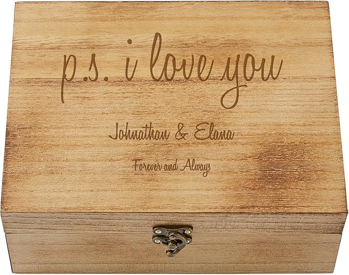 Let's Make Memories Personalized Wooden Keepsake Box With Hinged Lid - Wood Memento Box - Decorative Storage - Home Decor - For Couples, Wedding, Newlyweds - Laser Engraved - Love Letters