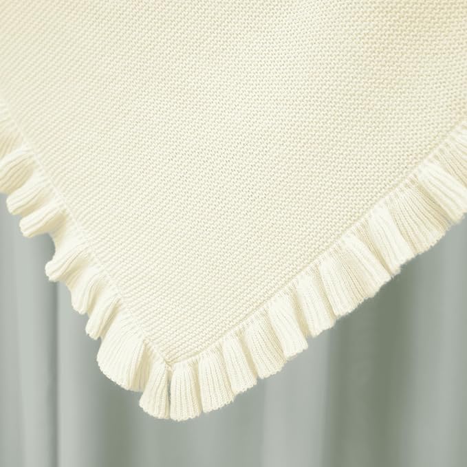 Ruffle Knit Blanket for Baby - 100% Luxury Soft Cotton Knit Warm Cozy Cuddle Stroller Crib Blanket for Newborns, Infants, & Toddlers (Cream)