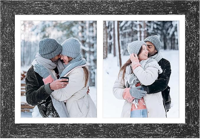 11x17 Picture Frame Display 2 opening 8X10 Double Picture Frame Collage,Multi Photo Frame with Mat,Plexiglass,Wall Mount Decor,Black Wood Grain