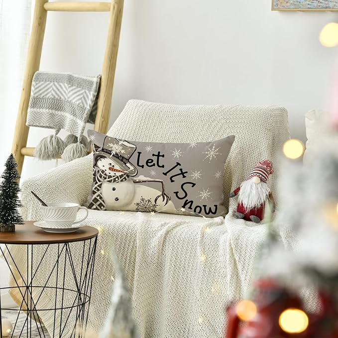 AVOIN colorlife Christmas Winter Polka Dot Snowman I Smell Snow Throw Pillow Cover, 12 x 20 Inch Winter Holiday Cushion Case Decoration for Sofa Couch