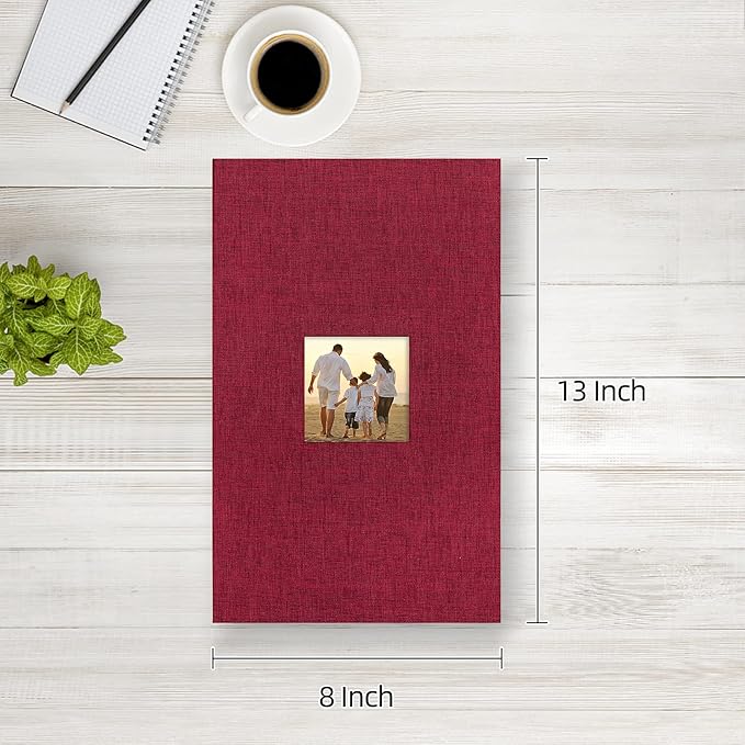 potricher Small Photo Album 4x6 300 Photos Linen Cover Picture Photo Book for Family Wedding Anniversary Baby Vacation (Red,300 Pockets)
