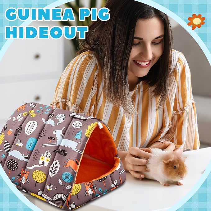 Cinnvoice Guinea Pig Hideout Bed Washable House Cage, Forest, 9.8 in | Soft Tunnel for Hamster Rabbit Bunny Chinchillas Hedgehog Mice Rat, Cozy Hideaway Habitat Accessories, Removable Cushion Pad