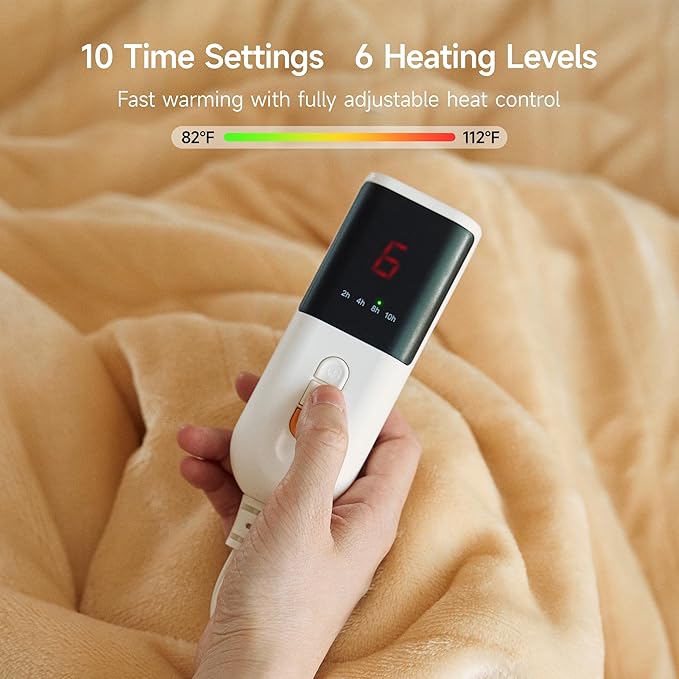 GOTCOZY Heated Blanket - Full Size Electric Blanket with 6 Heating Levels & 10 Hour Auto Off, ETL Certified (72x84 Inch Yellow)