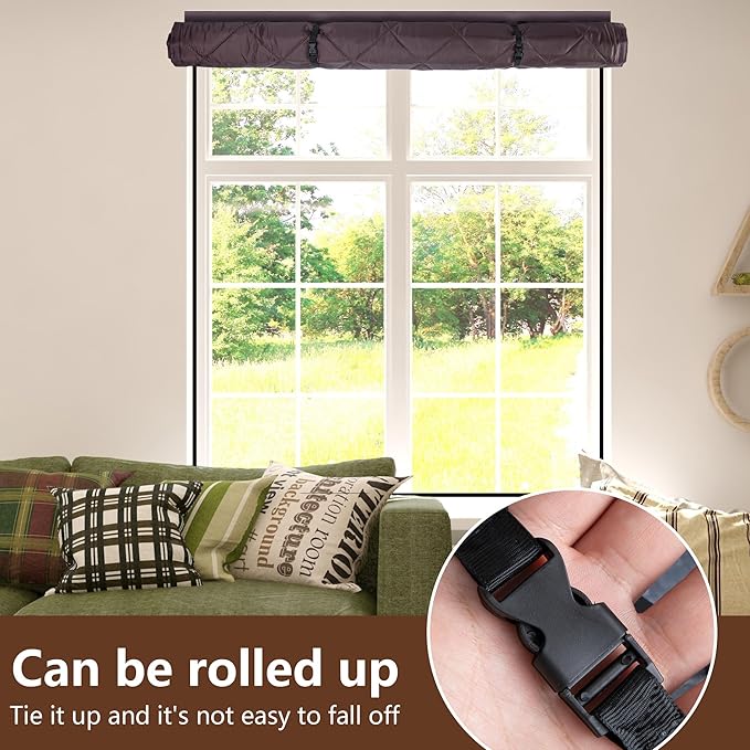 3 Layer 63 x 47 Inch Winter Insulated Window Cover,Oxford Thermal Insulated Window Blanket with Fastener,Brownish Red Window Insulation Kit for Winter Keeping Warm