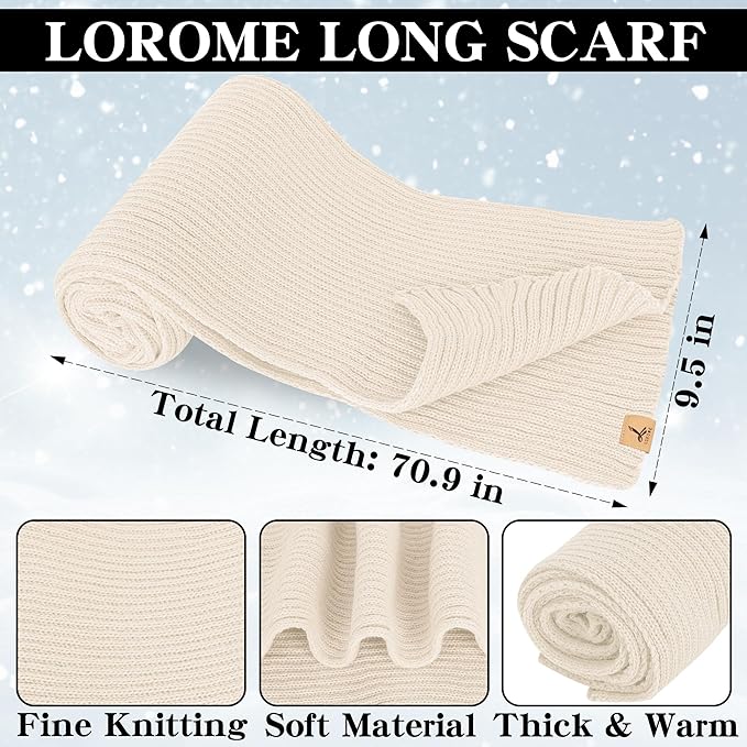 LOROME Women Winter Beanie Hat Scarf Gloves Set, Fleece Knitted Pompom Hat Warm Neck Scarf Touchscreen Gloves Winter Gift