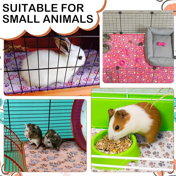 Moukeren 5 Pcs Guinea Pig Waterproof Fleece Cage Liner,Paw Print,12 x 12'' | Washable Absorbent Bedding for Hamsters Rabbits, Reusable Pee Pad, Soft Blanket Sleep Mat, Easy Clean Small Animal Supplies