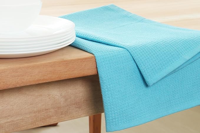 PurpleEssences Waffle Weave Kitchen Towel, 100% Cotton 15x25 Inches, with Hanging Loop Soft Absorbent Quick Drying Dish Cloth, Tea and Hand Towels, 6 Pack - Christmas Holiday Winter - Aqua Blue